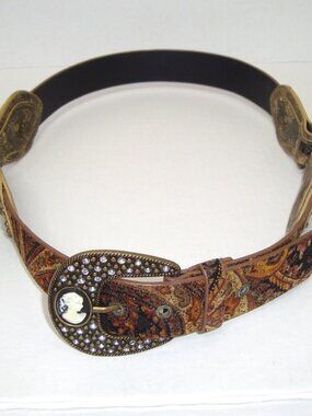 Statement Belt w/Studded Rhinestone Cameo Buckle Size XL